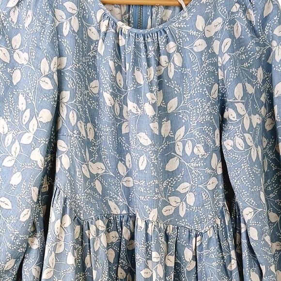 Free People SZ S Paper Hearts Babydoll Mini Dress Blue Floral Linen 1035026 - Picture 3 of 8